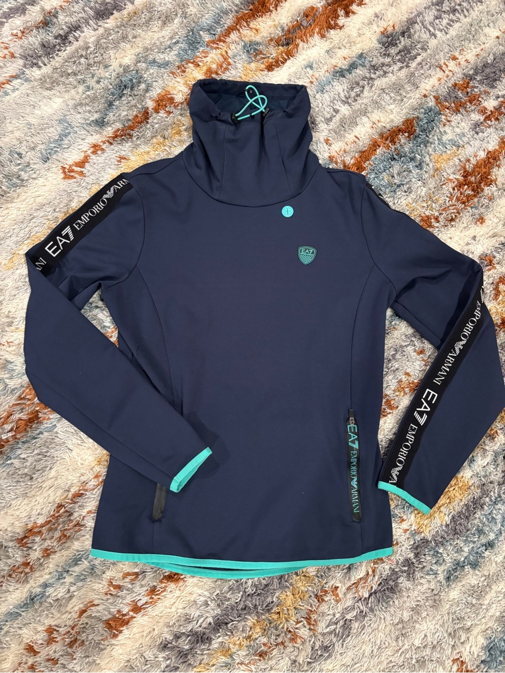 EA7 Emporio Armani Logo Tape Funnel Neck Softshell Pullover Jacket Navy Mint M